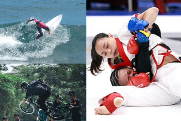 ▲2026愛知名古屋亞運納入多項新興運動,台灣好手也將在MMA、BMX自由式及衝浪等項目出擊。(圖/翻攝自中華民國綜合格鬥協會、鍾昀蓉臉書、鄭喬鴻臉書)